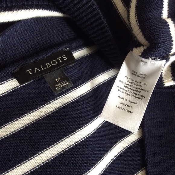 Talbots Navy Blue & White Cardigan Sweater Size M - Picture 4 of 4